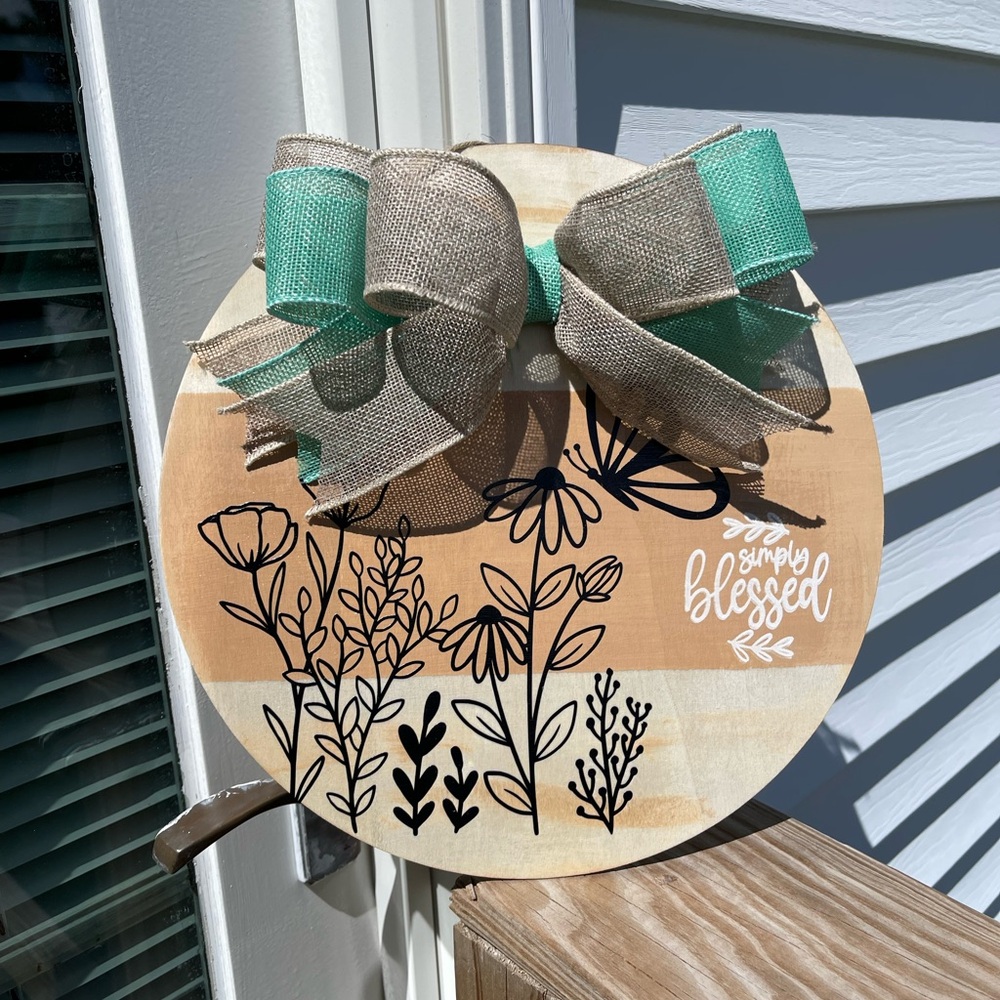 Floral Wooden Wall Decor with Bow